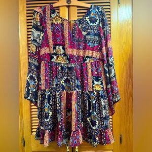 Sz Med Patchwork Boho Bohemian Red Tunic or Dress